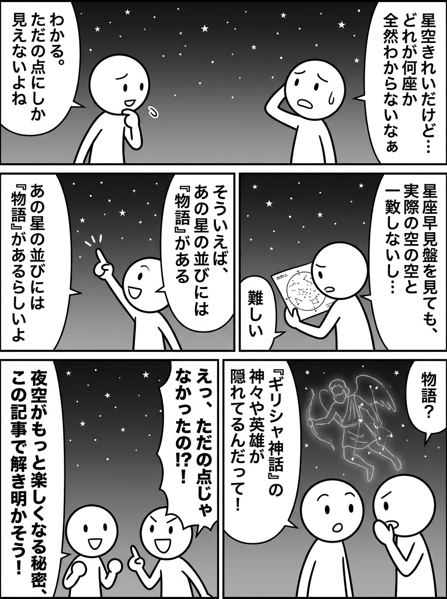 ギリシャ神話と星座:夜空に輝く神々の物語を完全ガイドの導入マンガ