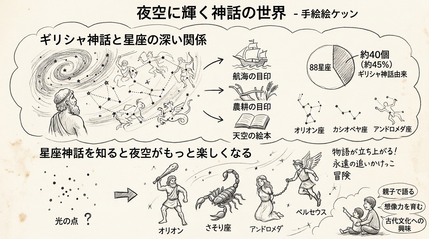 夜空に輝く神話の世界の図解