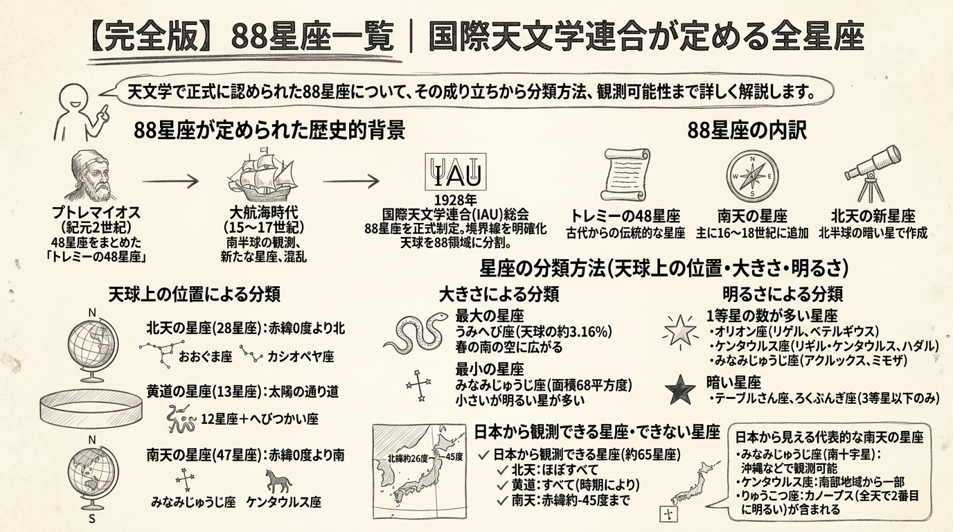 【完全版】88星座一覧|国際天文学連合が定める全星座の図解