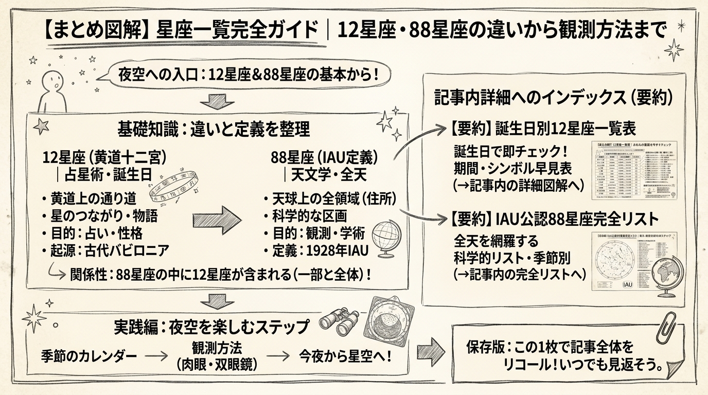 星座一覧完全ガイド|12星座・88星座の違いから観測方法までのまとめ図解