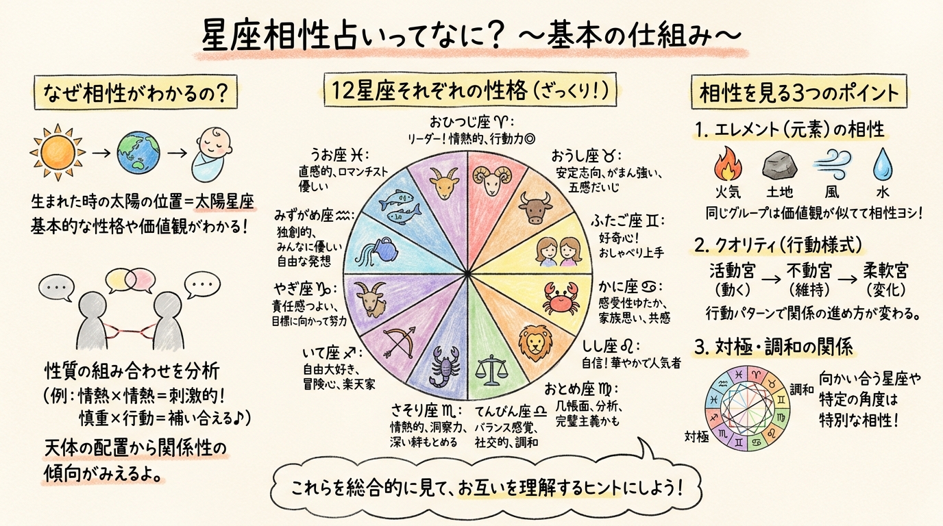 星座相性占いとは?基本の仕組みを解説の図解