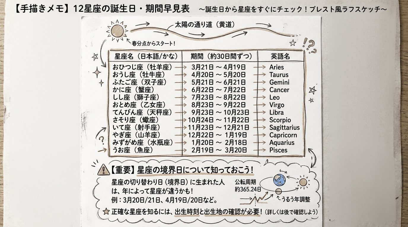 【早見表】12星座の誕生日一覧の図解