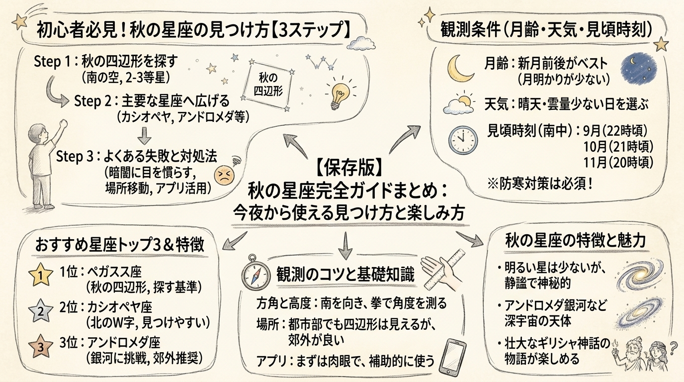 まとめ:秋の星座を楽しむためにのまとめ図解